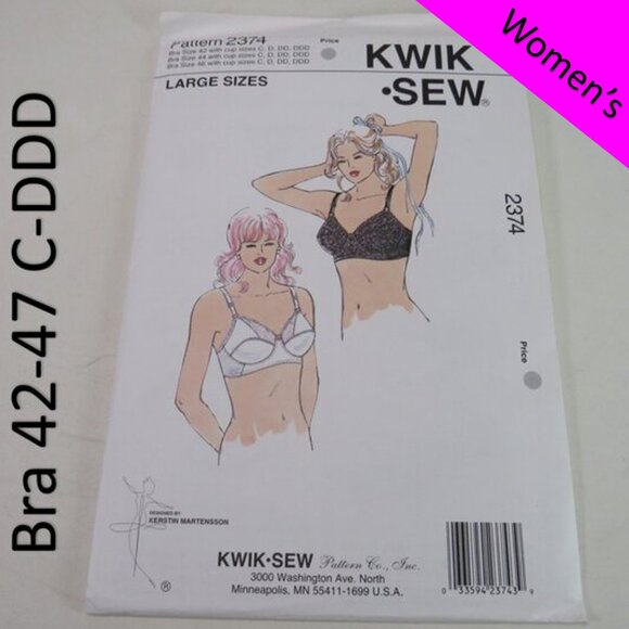 Kwik Sew 2374 sewing pattern size 42 to 47 C-DDD bra UNCUT - Picture 1 of 6
